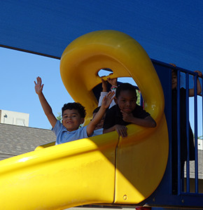 Students on a slide